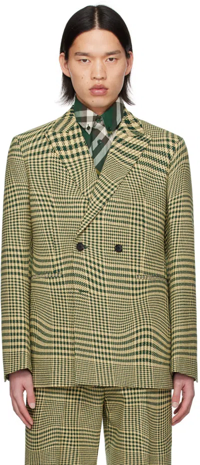 Shop Burberry Green & Beige Double-breasted Blazer In Ivy Ip Pattern