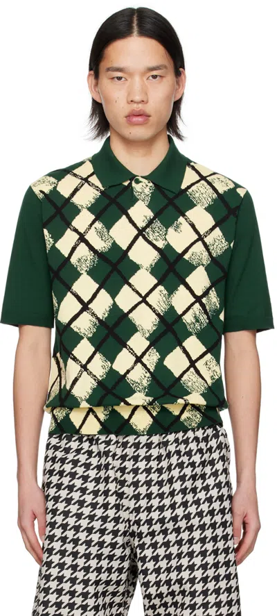 Shop Burberry Green Pattern Polo In Ivy