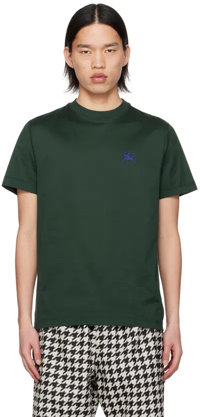 Shop Burberry Green Embroidered T-shirt In Ivy