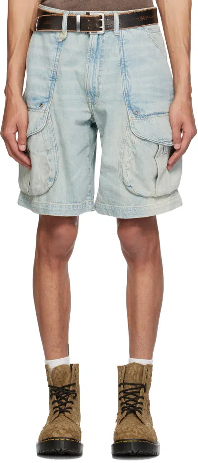 Shop R13 Blue Pocket Denim Shorts In Lennon Blue