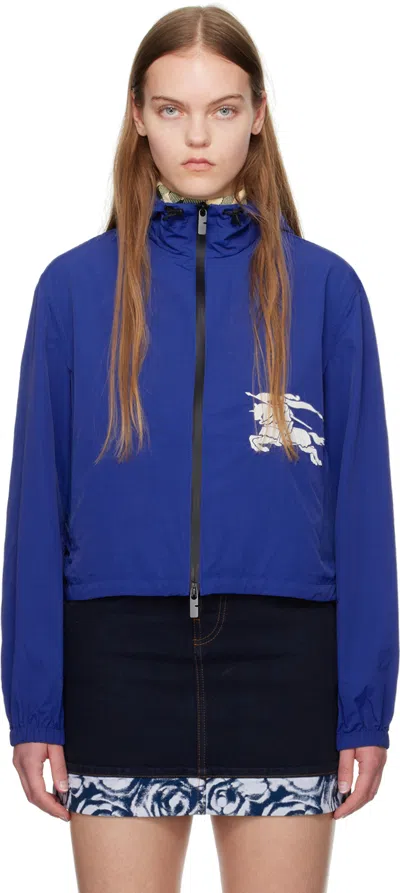 Shop Burberry Blue Cropped Jacket In Knight
