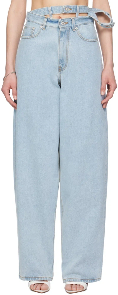 Shop Y/project Blue Double Waist Jeans In Ice Blue