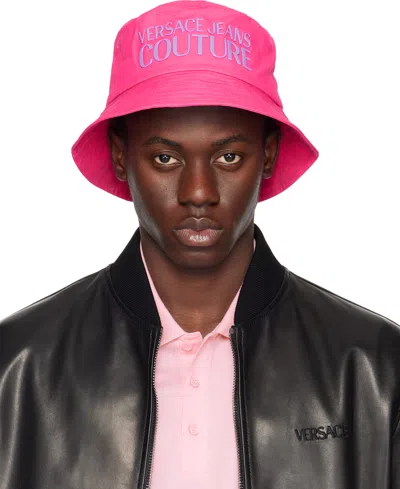 Shop Versace Jeans Couture Pink Logo Bucket Hat In E401 Fuxia