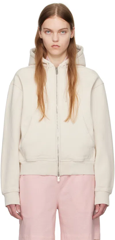 Shop Burberry Off-white Zip Hoodie In Soap