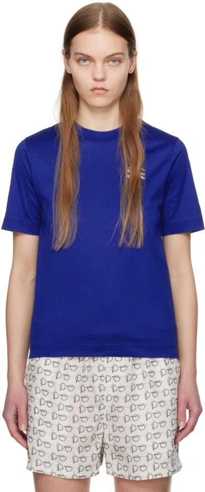 Shop Burberry Blue Embroidered T-shirt In Knight