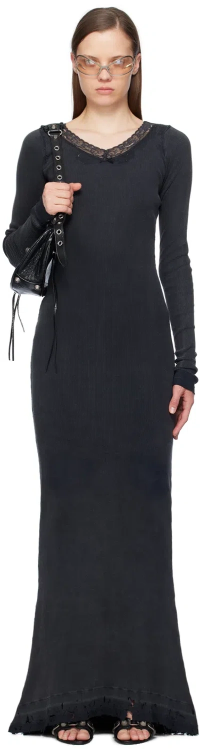 Shop Balenciaga Black Lingerie Maxi Dress In 1055 Washed Black