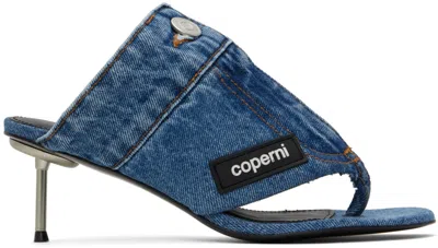 Shop Coperni Blue Denim Open Thong Heeled Sandals In Wasblu Washed Blue