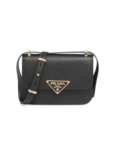 Shop Prada Women's  Emblème Saffiano Shoulder Bag In Black