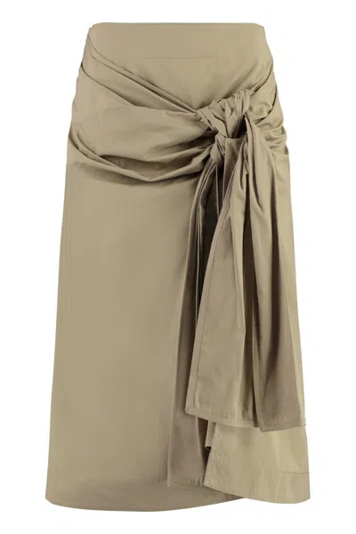 Shop Bottega Veneta Cotton Midi Skirt In Beige