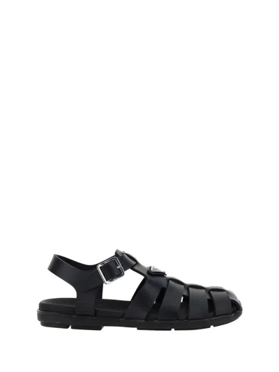 Shop Prada Sandals In Nero