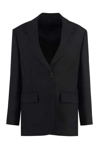 Prada Single Breasted Blazer Jacket In Wool In Black