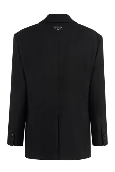 Prada Single Breasted Blazer Jacket In Wool In Black