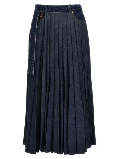 Shop Sacai Denim Skirt Skirts In Blue