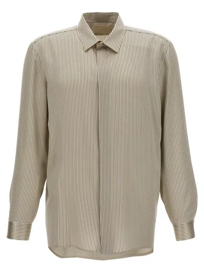 Shop Saint Laurent Striped Satin Shirt Shirt, Blouse In White