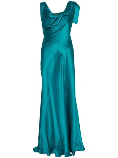 Shop Alberta Ferretti Dress With Draped Details In Verde Petrolio