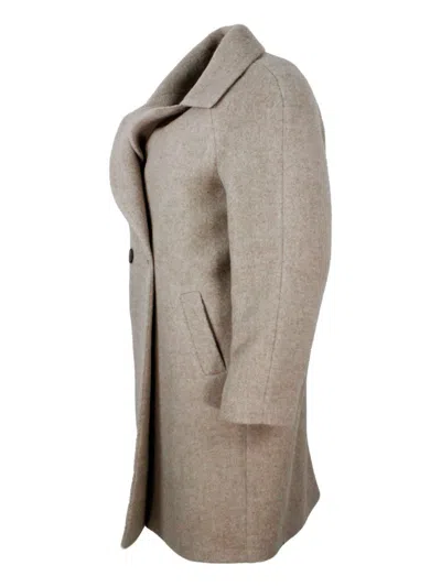 Barba Napoli Double-breasted Coat Made Of Soft And Precious Alpaca And Wool With Side Pockets And Button Closure In Beige
