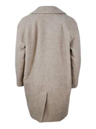Barba Napoli Double-breasted Coat Made Of Soft And Precious Alpaca And Wool With Side Pockets And Button Closure In Beige