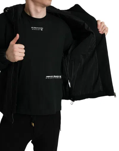 Shop Dolce & Gabbana Elegant Black Bomber Jacket With Men's Hood