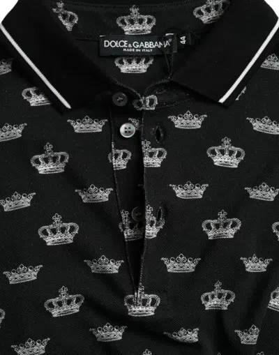 Shop Dolce & Gabbana Elegant Crown Motif Cotton Polo Men's Tee In Black