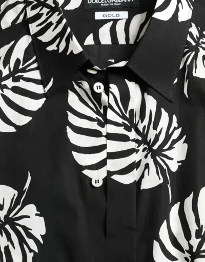 Shop Dolce & Gabbana Elegant Leaf Print Slim Fit Dress Men's Shirt In Black