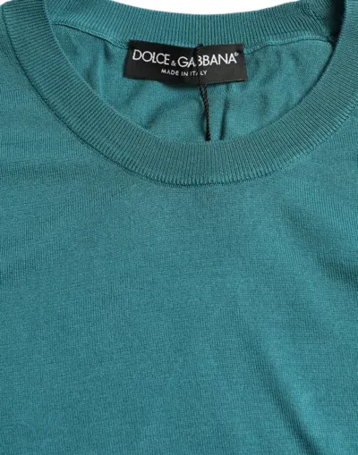 Shop Dolce & Gabbana Elegant Silk Crew Neck Pullover Men's Sweater In Blue