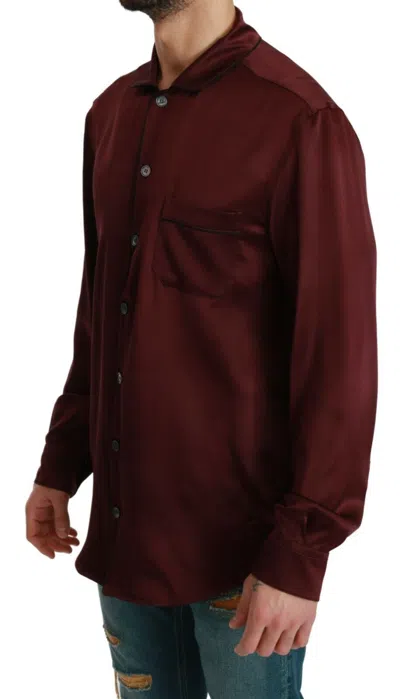 Shop Dolce & Gabbana Bordeaux Silk Pajama-inspired Men's Shirt