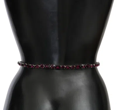 Shop Dolce & Gabbana Crystal-embellished Purple Leather Women's Belt