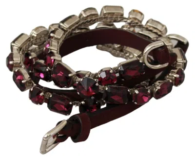 Shop Dolce & Gabbana Crystal-embellished Purple Leather Women's Belt