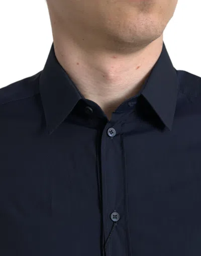 Shop Dolce & Gabbana Elegant Navy Jacquard Dress Men's Shirt In Navy Blue