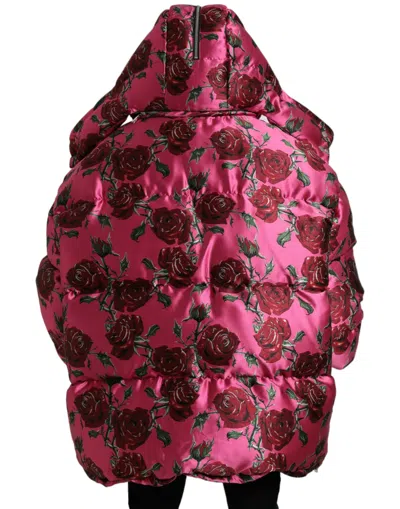 Shop Dolce & Gabbana Elegant Rose Print Quilted Men's Jacket In Pink