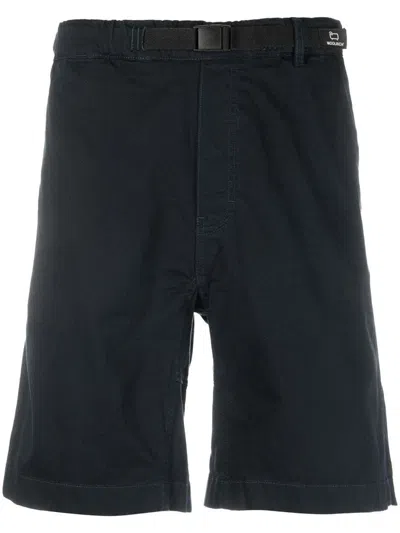 Shop Woolrich Shorts In Stretch Cotton With Belt In Blue