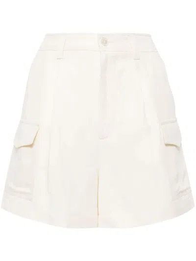 Shop Woolrich Shorts Cargo In Viscosa E Lino Con Pieghe In White