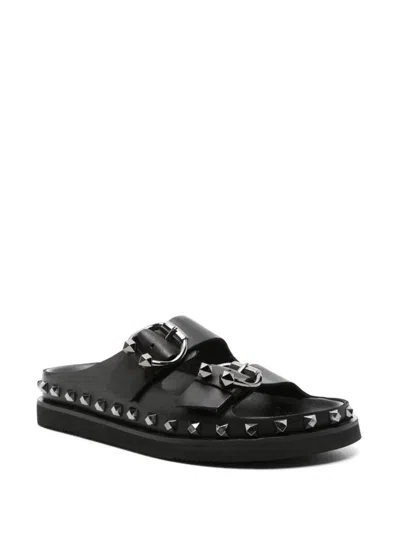 Shop Ash Ulla Studded Leather Slide Sandal In Black