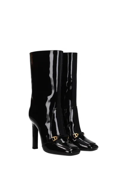 Shop Saint Laurent Ankle Boots Lala Patent Leather Black