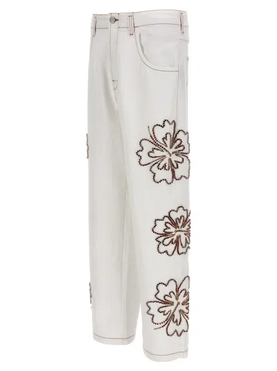 Shop Bluemarble Embroidered Hibiscus Jeans White