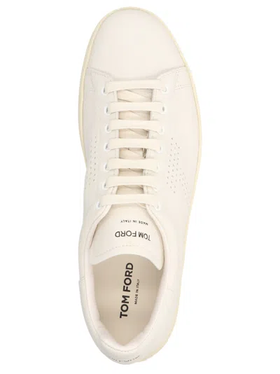 Shop Tom Ford Logo Leather Sneakers White