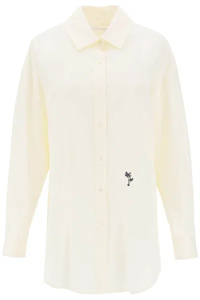 Shop Palm Angels Poplin Shirt With Palm Embroidery