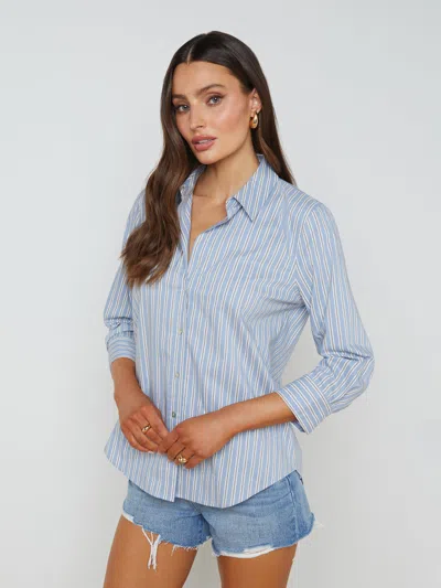 Shop L Agence Daniella Cotton-blend Blouse In Light Blue/tan Stripe
