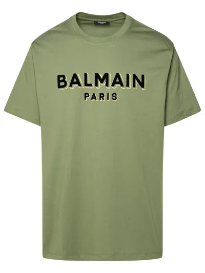 Shop Balmain Man  Green Cotton T-shirt