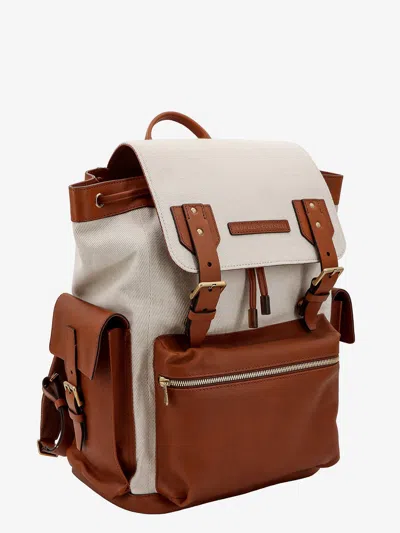 Shop Brunello Cucinelli Man Backpack Man Beige Backpacks In Cream
