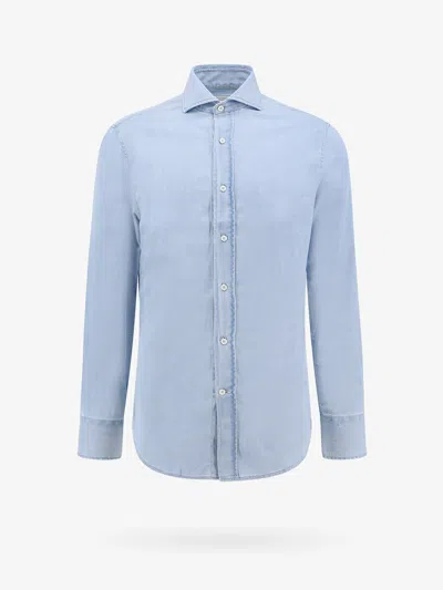 Shop Brunello Cucinelli Man Shirt Man Blue Shirts