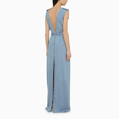 Shop Dries Van Noten Light Blue Denim Long Dress With Belt Women