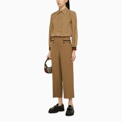 Shop Gucci Beige Wool Trousers Women In Brown