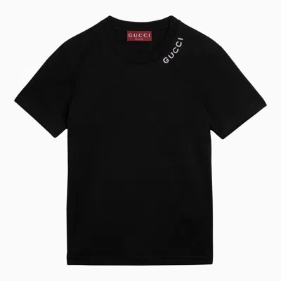 Shop Gucci Black T-shirt With Crystals Logo Women