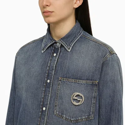 Shop Gucci Denim Shirt With Logo Women In Blue