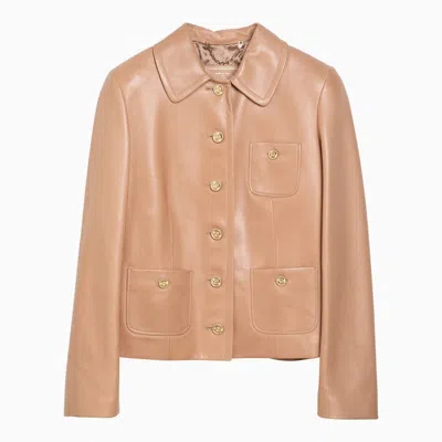 Shop Gucci Light Pink Leather Jacket Women