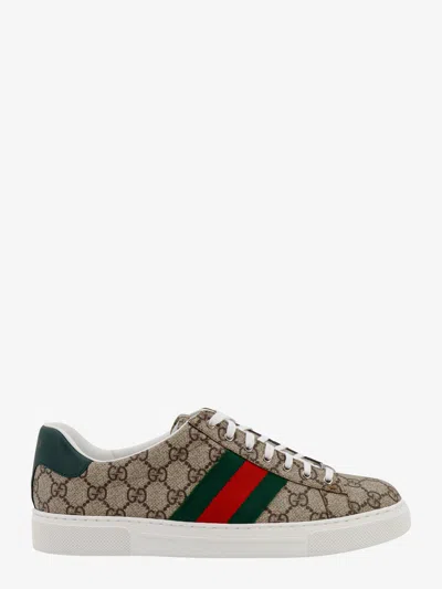 Shop Gucci Man Ace Man Beige Sneakers In Cream