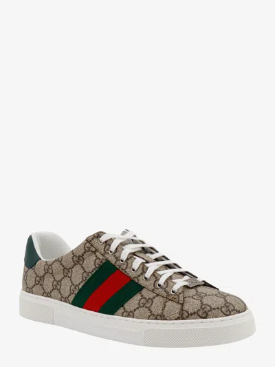 Shop Gucci Man Ace Man Beige Sneakers In Cream