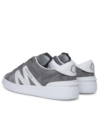 Shop Moncler Man  'monaco' Grey Leather Sneakers In Gray