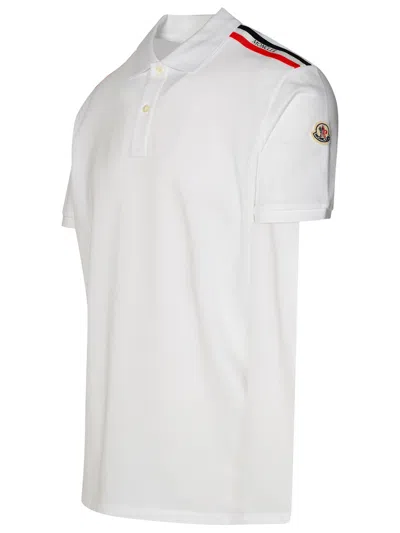 Shop Moncler White Cotton Polo Shirt Man